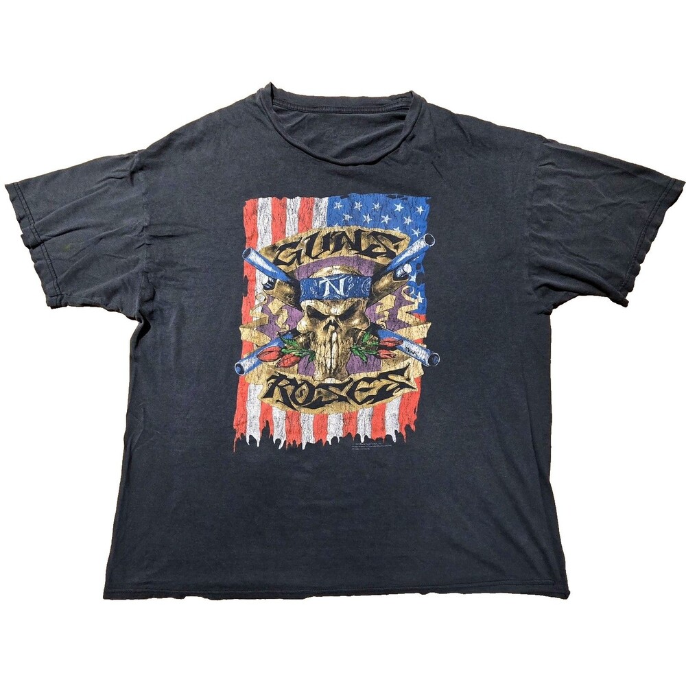 Retro Guns N Roses Shirt XL THRASHED American Flag Skull 2010 Black Frog READ